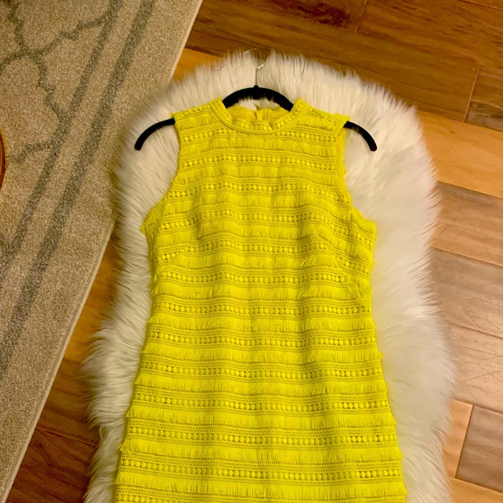 J. Crew Neon Yellow Fringe Lace Sheath Dress
